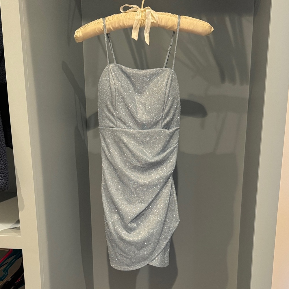 Size 0 Mini Dress Homecoming Mitzvah Light Blue 🩵 Glitter Bodycon Midnight Doll